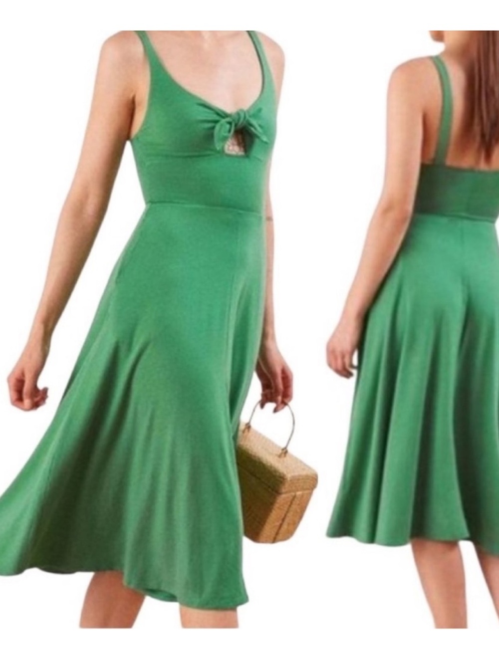 Reformation Lucy Green Tie-Front Midi Dress